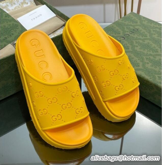 Top Design Gucci Rubber Platform Slide Sandal with Cut Out GG Yellow 620075