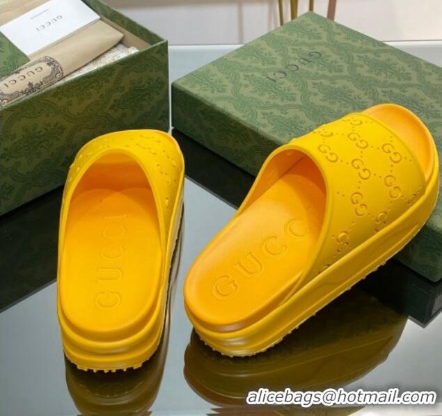 Top Design Gucci Rubber Platform Slide Sandal with Cut Out GG Yellow 620075