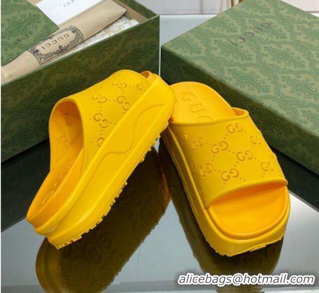 Top Design Gucci Rubber Platform Slide Sandal with Cut Out GG Yellow 620075