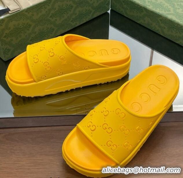 Top Design Gucci Rubber Platform Slide Sandal with Cut Out GG Yellow 620075