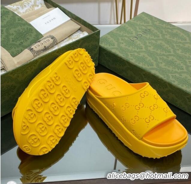 Top Design Gucci Rubber Platform Slide Sandal with Cut Out GG Yellow 620075