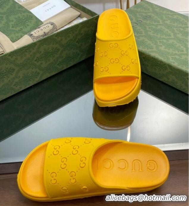 Top Design Gucci Rubber Platform Slide Sandal with Cut Out GG Yellow 620075