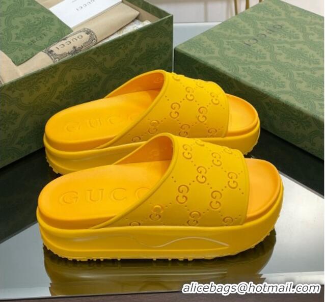 Top Design Gucci Rubber Platform Slide Sandal with Cut Out GG Yellow 620075