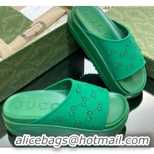 Big Discount Gucci Rubber Platform Slide Sandal with Cut Out GG Green 620076