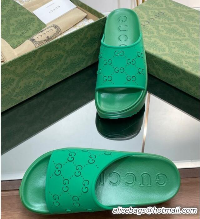 Big Discount Gucci Rubber Platform Slide Sandal with Cut Out GG Green 620076