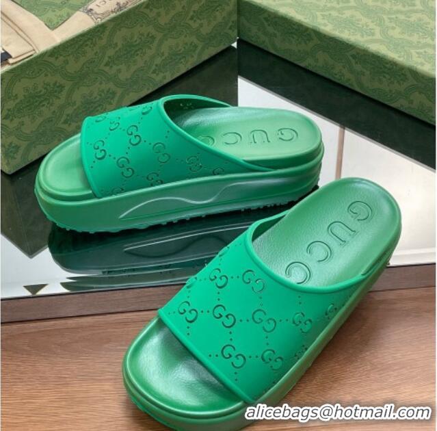 Big Discount Gucci Rubber Platform Slide Sandal with Cut Out GG Green 620076