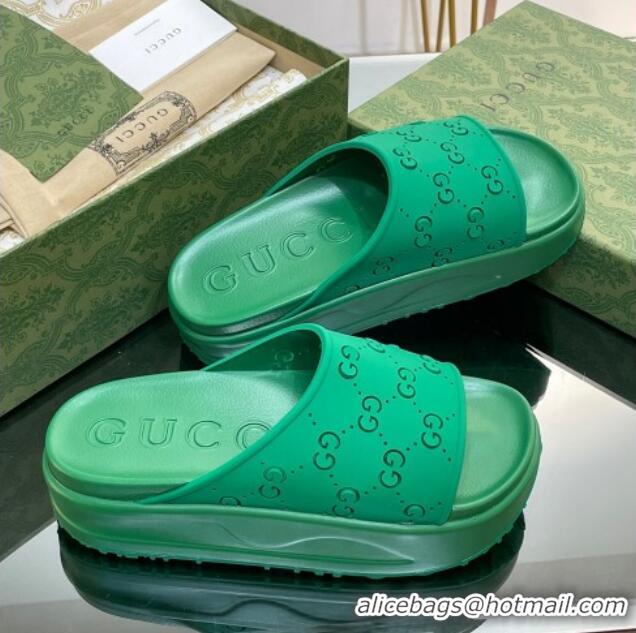 Big Discount Gucci Rubber Platform Slide Sandal with Cut Out GG Green 620076