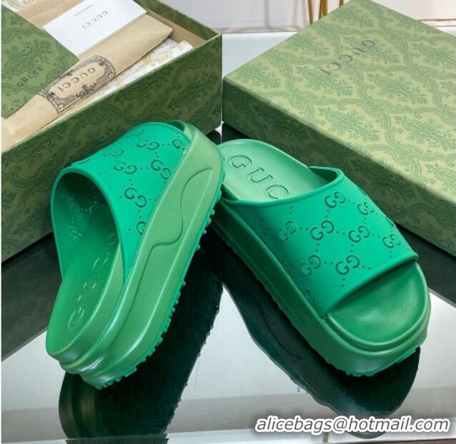 Big Discount Gucci Rubber Platform Slide Sandal with Cut Out GG Green 620076