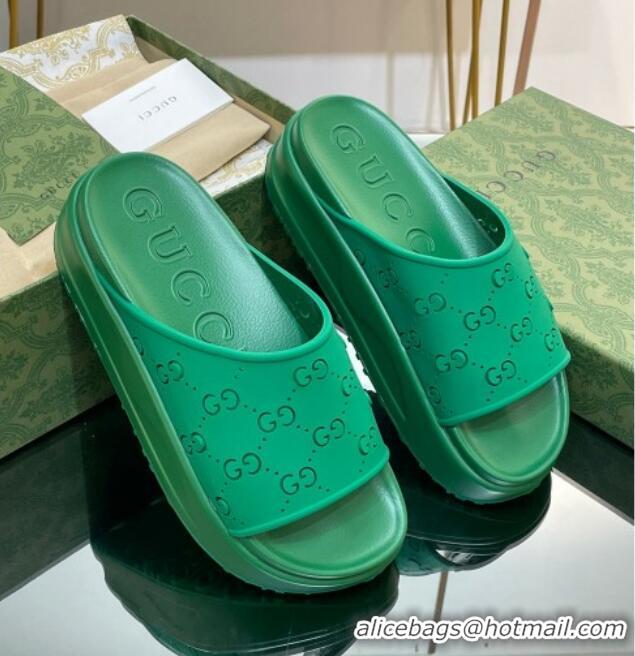 Big Discount Gucci Rubber Platform Slide Sandal with Cut Out GG Green 620076