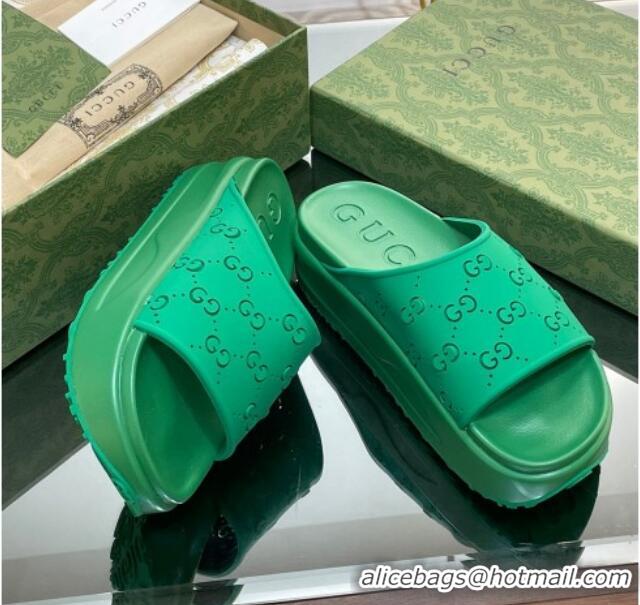 Big Discount Gucci Rubber Platform Slide Sandal with Cut Out GG Green 620076