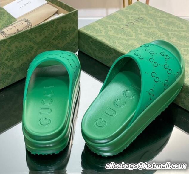 Big Discount Gucci Rubber Platform Slide Sandal with Cut Out GG Green 620076