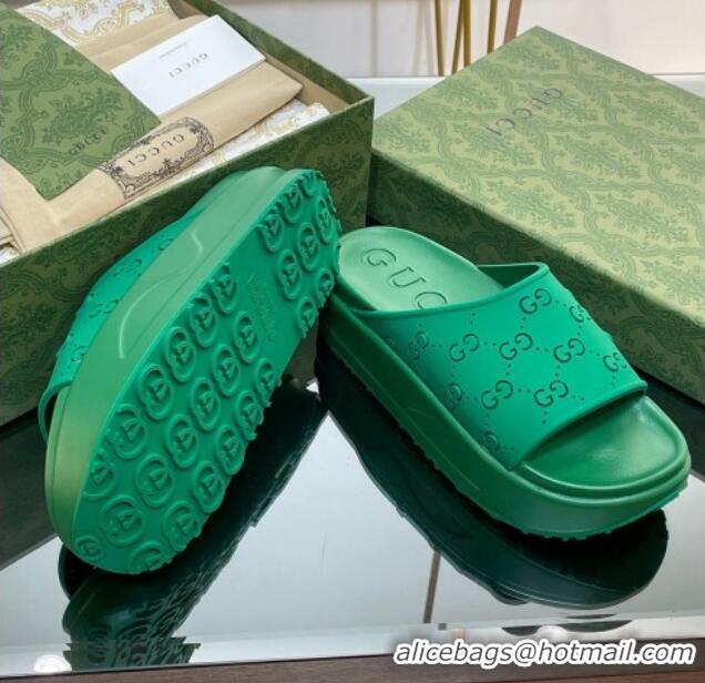 Big Discount Gucci Rubber Platform Slide Sandal with Cut Out GG Green 620076