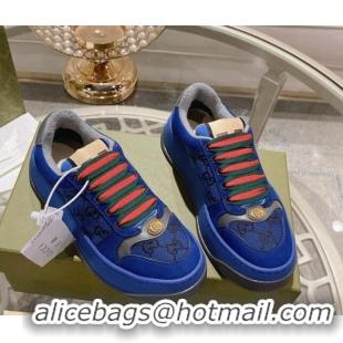 Cheap Price Gucci Screener Platform Sneakers in GG Canvas and Suede Royal Blue 620080