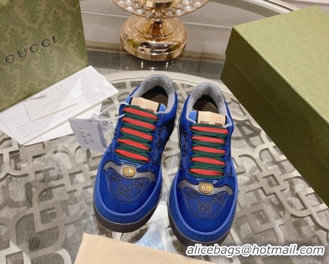 Cheap Price Gucci Screener Platform Sneakers in GG Canvas and Suede Royal Blue 620080