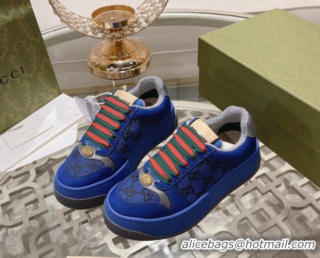 Cheap Price Gucci Screener Platform Sneakers in GG Canvas and Suede Royal Blue 620080