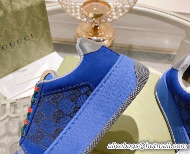 Cheap Price Gucci Screener Platform Sneakers in GG Canvas and Suede Royal Blue 620080