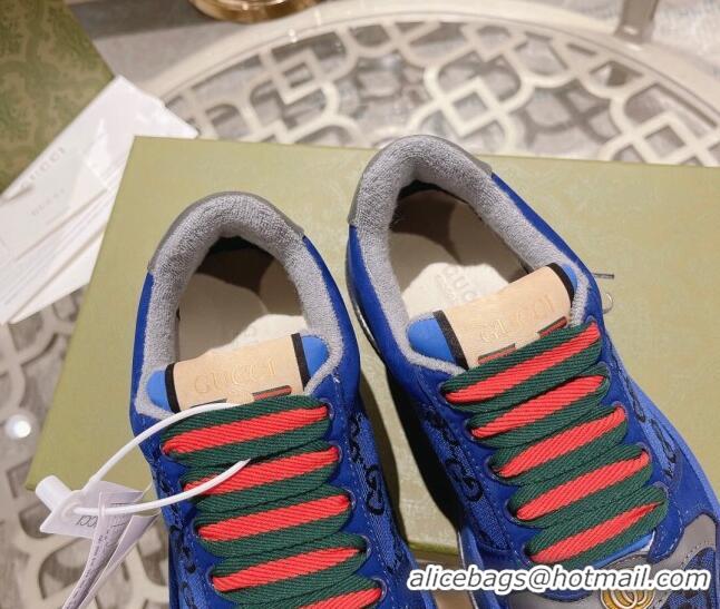 Cheap Price Gucci Screener Platform Sneakers in GG Canvas and Suede Royal Blue 620080