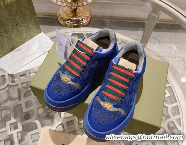 Cheap Price Gucci Screener Platform Sneakers in GG Canvas and Suede Royal Blue 620080