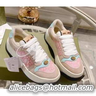 Luxury Discount Gucci Screener Platform Sneakers in GG Canvas and Suede Light Pink/Nude 620082