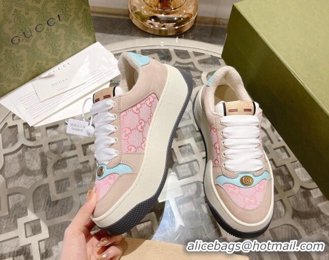 Luxury Discount Gucci Screener Platform Sneakers in GG Canvas and Suede Light Pink/Nude 620082