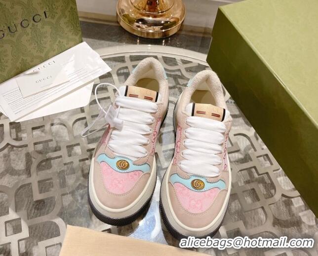 Luxury Discount Gucci Screener Platform Sneakers in GG Canvas and Suede Light Pink/Nude 620082