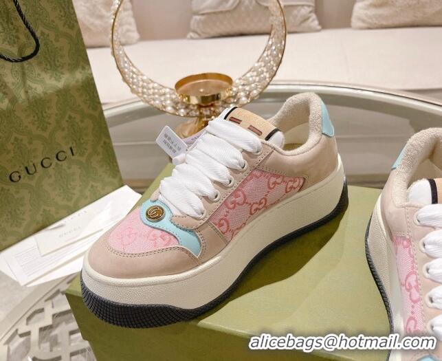 Luxury Discount Gucci Screener Platform Sneakers in GG Canvas and Suede Light Pink/Nude 620082