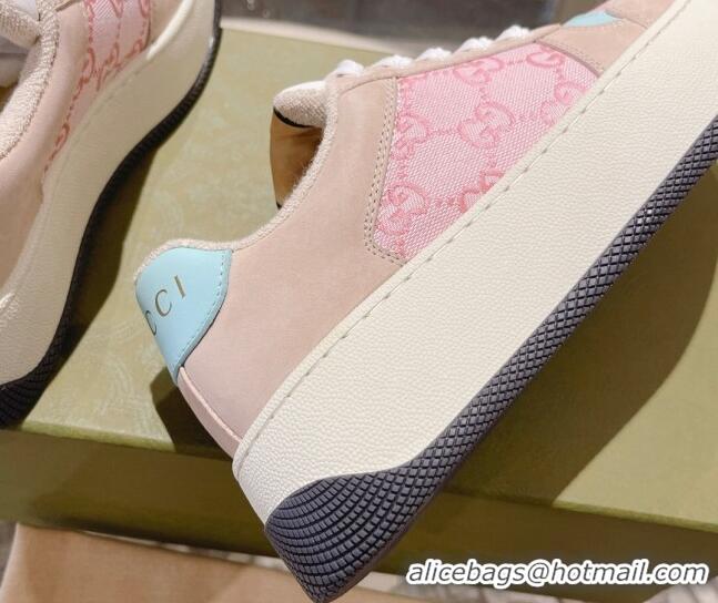 Luxury Discount Gucci Screener Platform Sneakers in GG Canvas and Suede Light Pink/Nude 620082