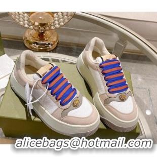 Top Grade Gucci Screener Platform Sneakers in GG Canvas and Suede White/Nude 620084