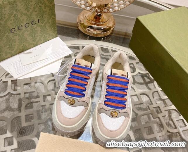 Top Grade Gucci Screener Platform Sneakers in GG Canvas and Suede White/Nude 620084