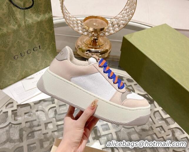 Top Grade Gucci Screener Platform Sneakers in GG Canvas and Suede White/Nude 620084