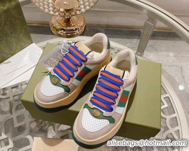 Popular Style Gucci Screener Platform Sneakers in Perforated Leather with Web White/Nude 620085