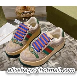 Grade Quality Gucci Screener Platform Sneakers in GG Canvas and Leather with Web Beige/Multicolor 620086