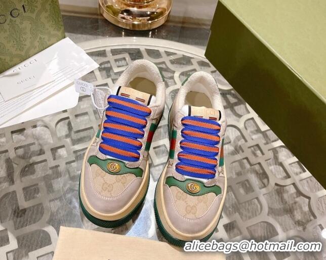 Grade Quality Gucci Screener Platform Sneakers in GG Canvas and Leather with Web Beige/Multicolor 620086