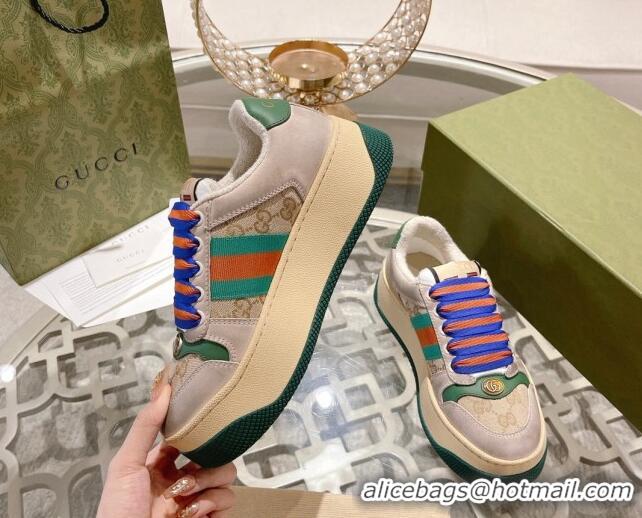 Grade Quality Gucci Screener Platform Sneakers in GG Canvas and Leather with Web Beige/Multicolor 620086