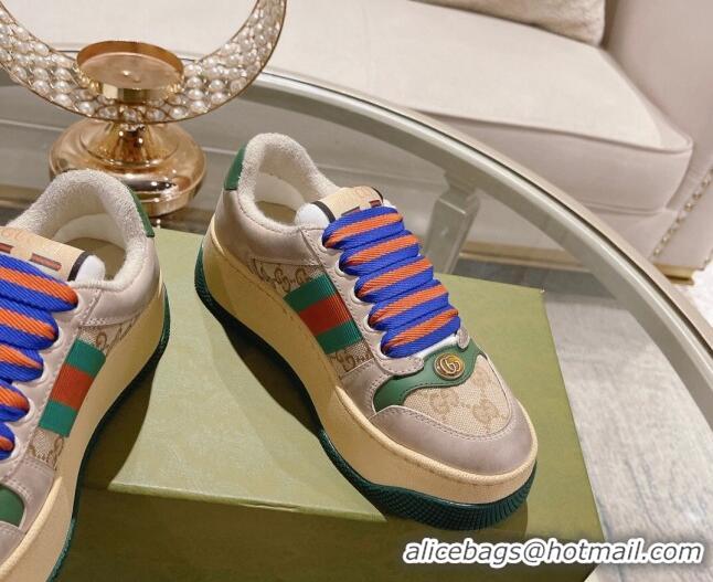 Grade Quality Gucci Screener Platform Sneakers in GG Canvas and Leather with Web Beige/Multicolor 620086