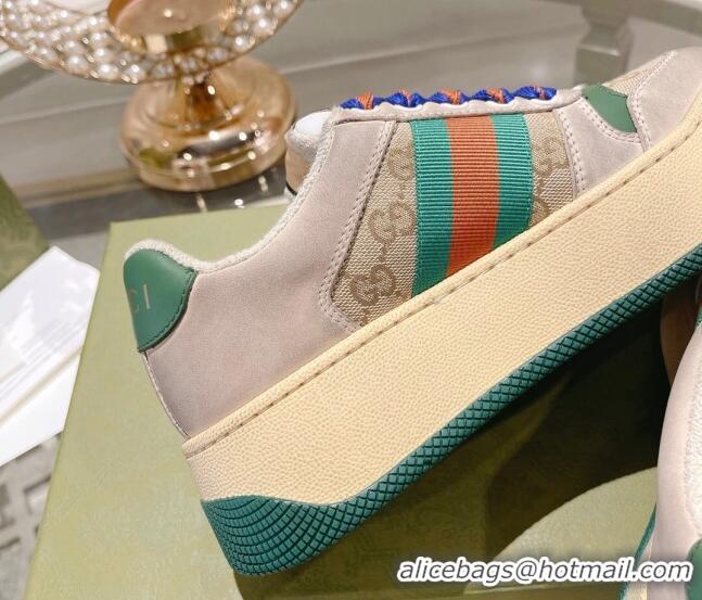 Grade Quality Gucci Screener Platform Sneakers in GG Canvas and Leather with Web Beige/Multicolor 620086