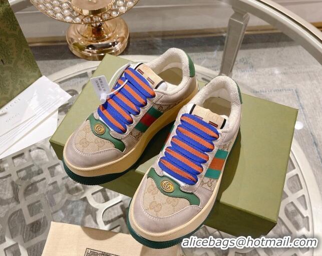 Grade Quality Gucci Screener Platform Sneakers in GG Canvas and Leather with Web Beige/Multicolor 620086