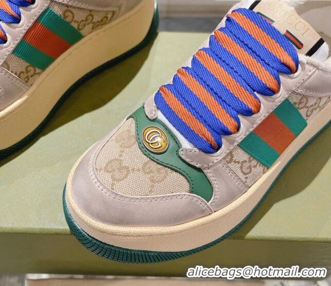 Grade Quality Gucci Screener Platform Sneakers in GG Canvas and Leather with Web Beige/Multicolor 620086