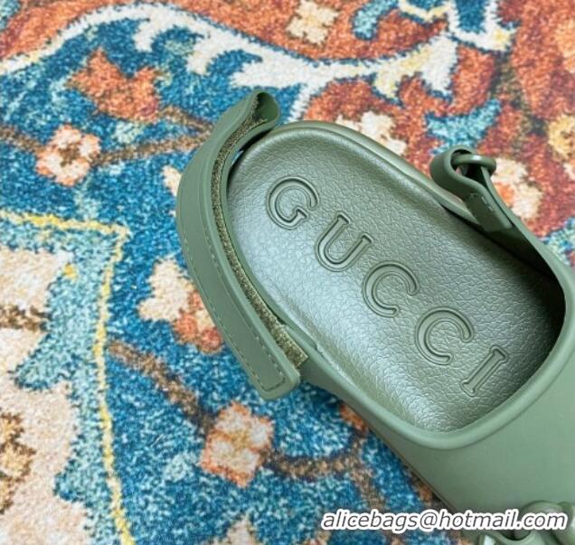 Pretty Style Gucci Horsebit Rubber Slingback Platform Sandals Green 620088