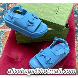 Good Quality Gucci Horsebit Rubber Slingback Platform Sandals Blue 620089