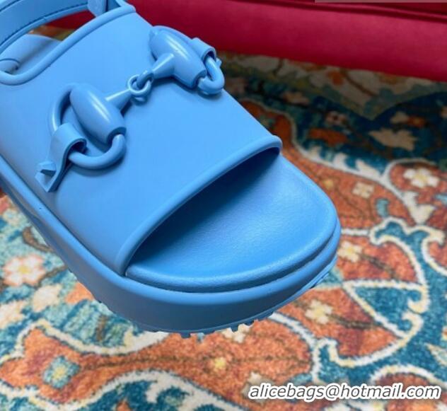 Good Quality Gucci Horsebit Rubber Slingback Platform Sandals Blue 620089