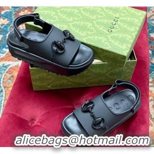 Best Product Gucci Horsebit Rubber Slingback Platform Sandals Black 620090