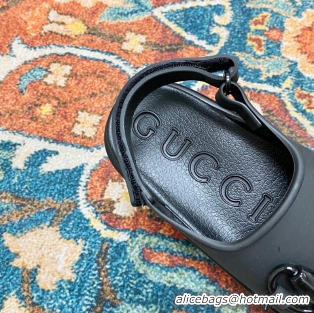 Best Product Gucci Horsebit Rubber Slingback Platform Sandals Black 620090