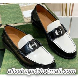 Famous Gucci Interlocking G Leather Loafers Black/White 620093