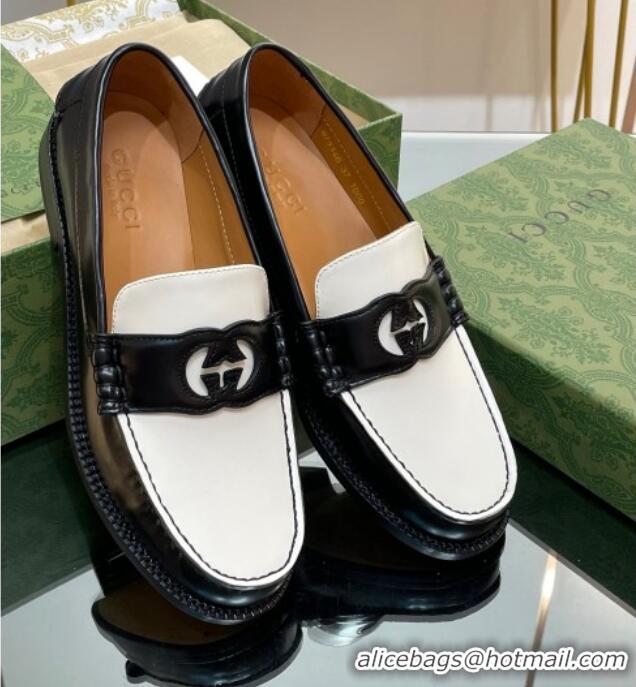 Famous Gucci Interlocking G Leather Loafers Black/White 620093