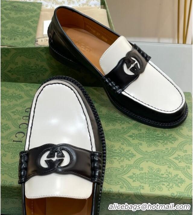 Famous Gucci Interlocking G Leather Loafers Black/White 620093