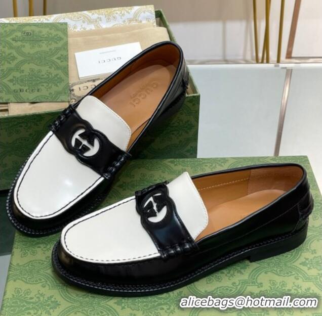 Famous Gucci Interlocking G Leather Loafers Black/White 620093