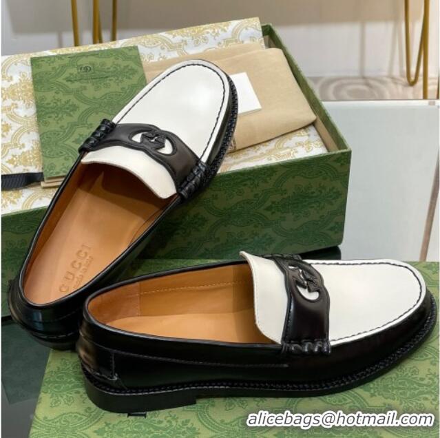 Famous Gucci Interlocking G Leather Loafers Black/White 620093