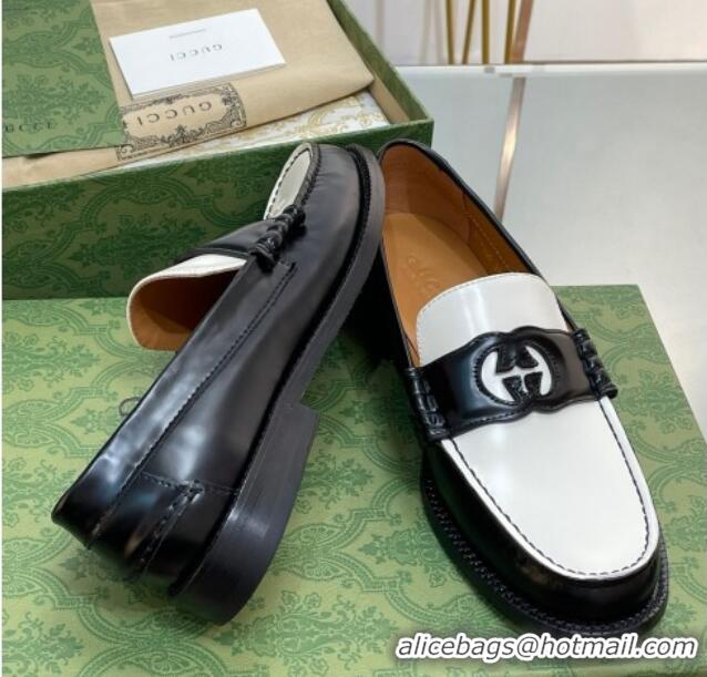 Famous Gucci Interlocking G Leather Loafers Black/White 620093