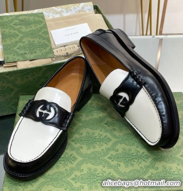 Famous Gucci Interlocking G Leather Loafers Black/White 620093